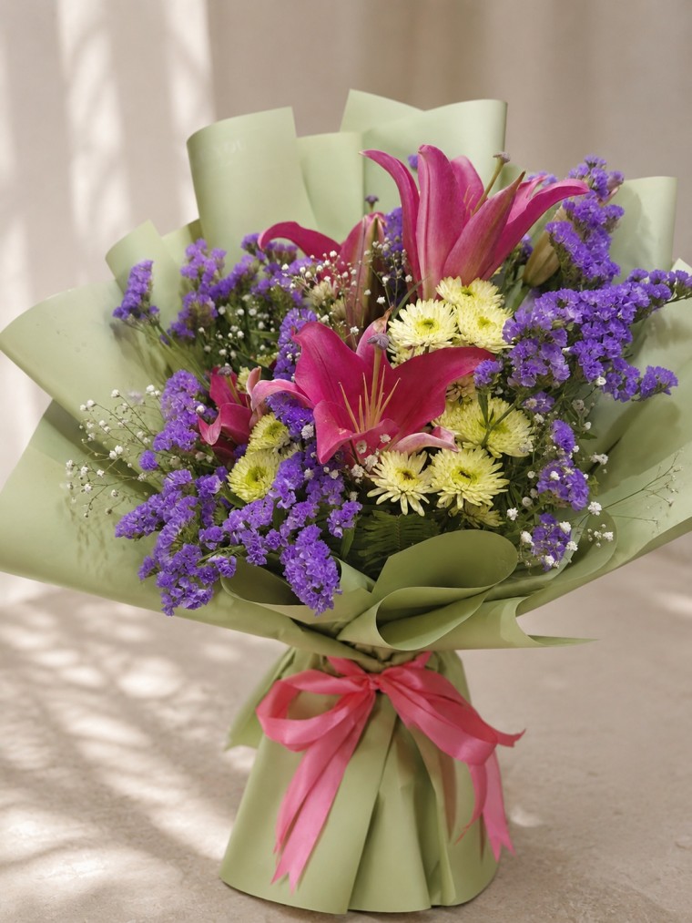 Pink Lily & Statice Bouquet