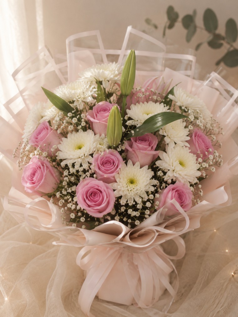 Blush Pink Rose & Lily Bouquet